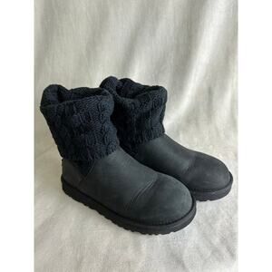 UGG Australia Cassidee Short Suede Leather Knit Black Sheepskin Boot Size 7